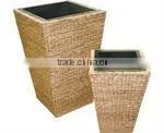 Vase Pyamid Water Hycinth and Rattan Frame Wood Liner by Plastic or Zin thumbnail-1