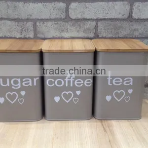 New Customized Pattern Kitchen Metal Caddy Tea Sugar Coffee Canister Jar With Bamboo Lid thumbnail-3