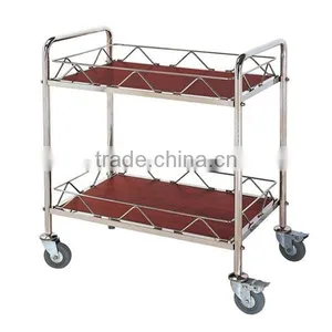 High Quality Hotel Restaurant Tea House Wrought Iron Stainless Steel Double-deck Drinks Serving Trolley Liquor Trolley thumbnail-1