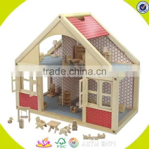 Wholesale Delicate Baby Wooden Dollhouse Playset Stylish Wooden Dollhouse Toy for Kids W06A033 thumbnail-2