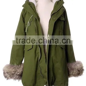 Detachable Faux Fur Jacket With Fur Collar Fur Sleeve ,women Army Green Jacket Coat thumbnail-5