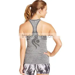 2016 New Arrival Ladies' Slim Fit Styel Gym Sexy Plain Black Seamless Scoop Racer Back Printing Tank Top thumbnail-2