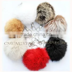 CX-R-36 Wholesale Fur Key Ring Real Rabbit Fur Balls thumbnail-1