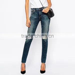 Knee Ripped New Model Jeans for Lady Wholesale Custom Design thumbnail-1