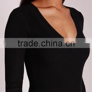 MGOO New Fashion Deep Plunge Bodysuit Black Custom Designs 95% Polyester 5% Spandex Plain Basic Fashion Item thumbnail-6