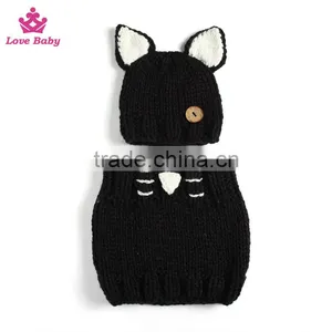 Hotsale Newborn Baby Crochet Knit Costume Baby Photo Props Black Cat and Scarf 2pcs Sets thumbnail-1