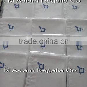 100% White Cotton Masonic Handkerchief With Blue Square & Compass thumbnail-1