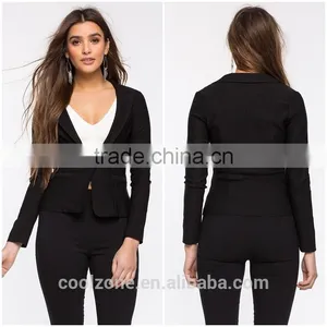Fashion Curved Collar Long Sleeve Ladies Blazer Designs Women Blazer With Single Button Closure thumbnail-1
