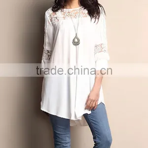 Free Shipping Women Outwear With White Lace Panel Tunic Women Tops Women Clothing GD90426-9 thumbnail-1