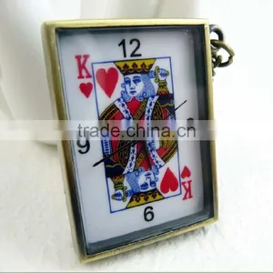 Free Shipping!!! 25*30mm Cartoon Playing Card Pendant Pocket Watch @ Mixed Antique Bronze Mechanical Locket Watch Pocket thumbnail-1