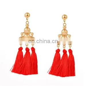 Fashion Jewelry Bohemian Earring Women Long Red Tassel Fringe Dangle Earring thumbnail-5