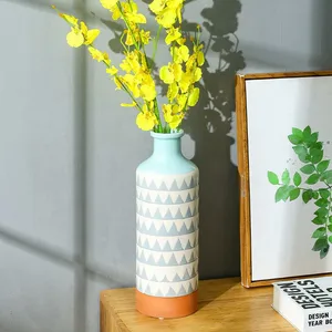Blue And White Triangle Stripe Elegant Simple Fresh Creative Fasion Ceramic Flower Vase For Living Room thumbnail-4