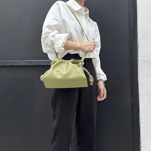 Brand Luxury Drawstring Long Shoulder Bag Crossbody Pleated Design Cowhide Lucky Bag Female Fashion Clutch Bucket Bag Roomy Bags thumbnail-1