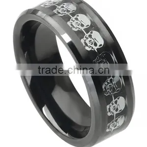 Men's Ceramic Carbon Fiber Skull Inlay Band thumbnail-1