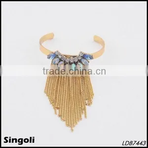 Curved Crystal Cluster Cuff Bangle Tassel Tail Bangle Bracelet thumbnail-2