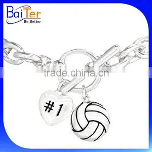 Fashion Chain Link Stainless Steel Silver Charm Volleyball Bracelets thumbnail-1