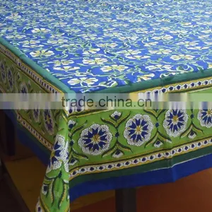 Blue Chakri Indian Hand Block Printed Cotton Tablecloth thumbnail-1