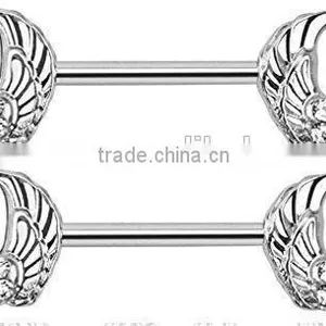 Nipple Ring Round Angel Wings 316L Surgical Steel Nipple Bar thumbnail-1