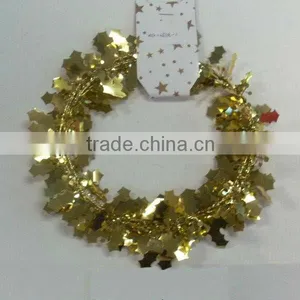 HOT SALE ! 9 Feet Party Decoration Metallic Gold Wired Holly Tinsel Garlands thumbnail-1