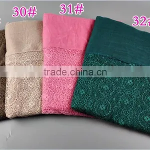 Hot Selling Stock Lace Cotton Flower Plain Pure Color Women Pattern Scarf Voile Cotton Scarves 180*110 Pashmina Moq 10pcs thumbnail-4