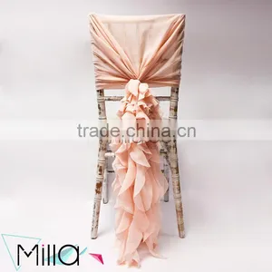 Hot Sale 2016 Wholesale Blush Chiffon Ruffled Wedding Chair Cover Sash Hood thumbnail-1
