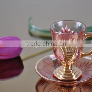 Glass Beverage Cups and Saucers Set thumbnail-1