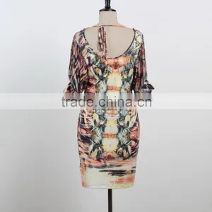 2016 Summer Dress for Mature Woman Sexy v Neck Dress Batwing Sleeve Custom Design thumbnail-3