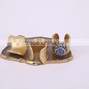 Natural Blue Agate Druzy Stone Rings, Gold Plated Gold Ping Brass Druzy Agate Ring, Charm Gem Stone Jewelry Finger Druzy Ring thumbnail-6