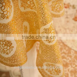 Gold Polyester Lace Table Cloth, PVC Lace Table Cloth Printed Gold Lace thumbnail-2