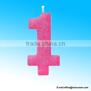 Giant Pink Glitter 1 Candle - First Birthday Cake Topper thumbnail-1