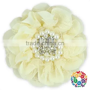16 Different Colors Ribbon Silk Flower Wedding Party Decoration Rhinestone Flowers thumbnail-3