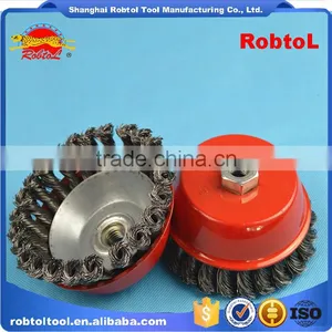 5" Steel Wire Cup Brush Wheel Twist Knot Crimped Bowl Disc Abrasive M14 Round Grinding Cheaning Brush thumbnail-1