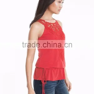 MGOO Hot Selling Girls Sexy Sleeveless Top Sewn With Lace Modern Women Fashion Tops thumbnail-4
