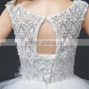 Cream Sleeveless A-line Tiered Wedding Dress Beaded Corchet Cut Out Back Crisscross Bride Grown thumbnail-6