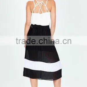 Fashion Pleated Colorblock Midi Skirt/wide Simple Design Skirts 2015 thumbnail-3