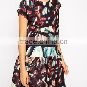 Bonded T-Shirt Shift Dress With Peplum Hem in Wing Print thumbnail-3