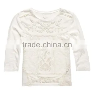 2016 Guangzhou Shandao Wholesaler High Quality Latest Autumn Casual 3/4 Sleeve Round Neck Embroidered Cotton Girl's Stylish Top thumbnail-6