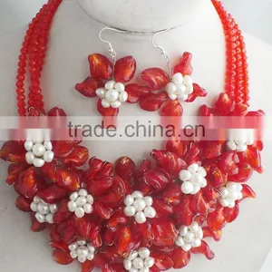 Especially Designed for Wedding!!! Your Own Style With Red Crystal and White Pearl Beads Jewelry Set thumbnail-3