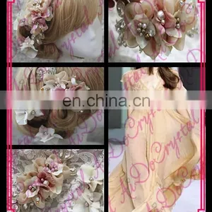 Aidocrystal Bridal Hair Flower Headpiece Wedding Party Women Pink Hair Accessories for Women thumbnail-1