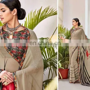Designer Printed Georgette Saree. thumbnail-5