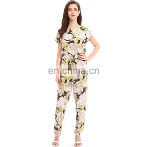 Korean Style Waist Ethnic Print Formal Office Ropa Mujer Jumpsuit For Middle Age Ladies thumbnail-1