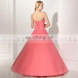 Gorgeous Strapless Sleeveless Lace-Up Organza Ruffles Coral Color Ball Gown Prom Dresses SD364 thumbnail-5