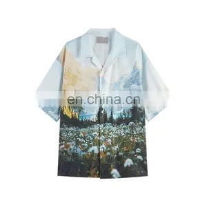 Diznew Mens Sublimation Full Allover Print Beach Shirt Set Custom Print 2XL Loose Button Up Shirt thumbnail-1