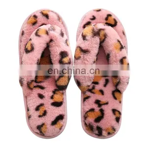 New Indoor Furry Sandals Leopard Fleece Slippers Female Rabbit Plush Anti-skid Flip Flops Womens Wholesale thumbnail-6
