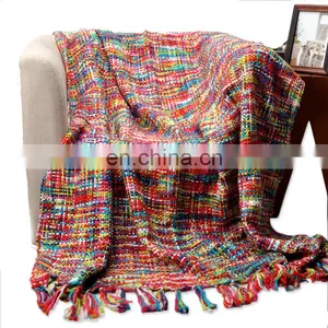 High Quality Tropical Style Multi-Color Rainbow Throw Blanket 63" X 49" thumbnail-1