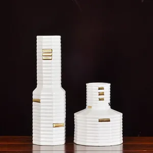 Modern Simple Gild Coral Fashion Fresh White Ceramic Vase For Showroom Club Decor thumbnail-4