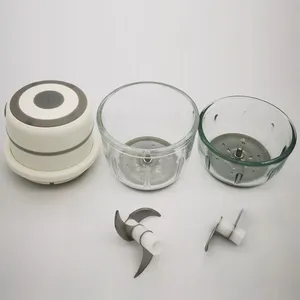 2 Glass Cup(150ml+300ml) Portable Mini Garlic Food Chopper Electric Wireless Small Food Processor thumbnail-2