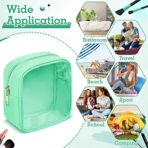 Small Cosmetic Bag, Clear Mini Makeup Bag for Purse, Pretty Preppy Makeup Bag With Zipper,PVC & Nylon Watertight Travel Toiletry Bag Organizer Coin Purse for Women Men Girls thumbnail-5