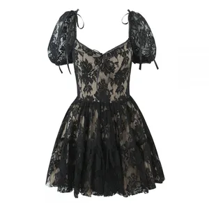 Spring and Summer New Style Rich Heiress French Sweet Spicy Girl Pure Desire Style Bow Lace Waist Cinching Slimming Dress thumbnail-1