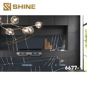 New Modern Design Calacatta Black Engineered Stone Artificial Quartz Slab Low Silicon Polish Surface Kitchen Countertop thumbnail-2
